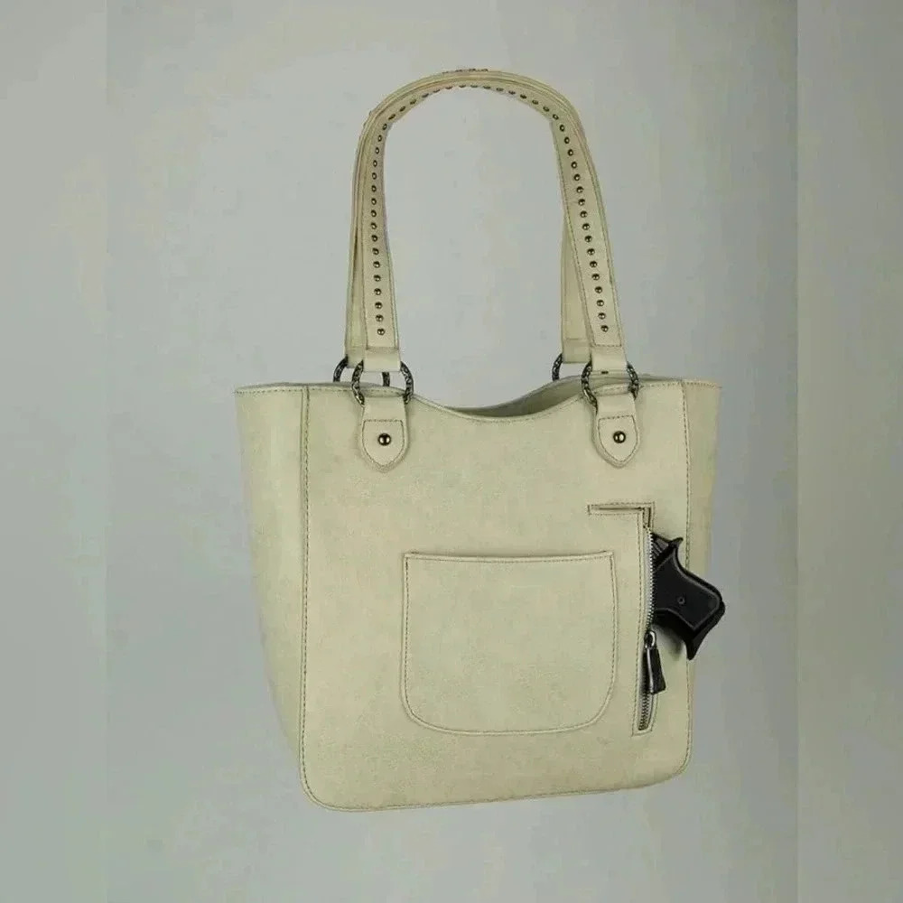 Montana West Trinity Ranch cowhide Leather Concealed Carry Tote NWT - Picture 3 of 17